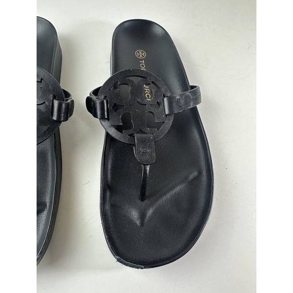 Tory Burch Miller Cloud Sandal Black Leather Flip Flops Women’s Size 8 Sandals - Picture 4 of 12
